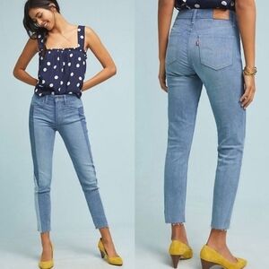 Levi's Premium 721 high rise patchwork skinny jeans raw edge hem